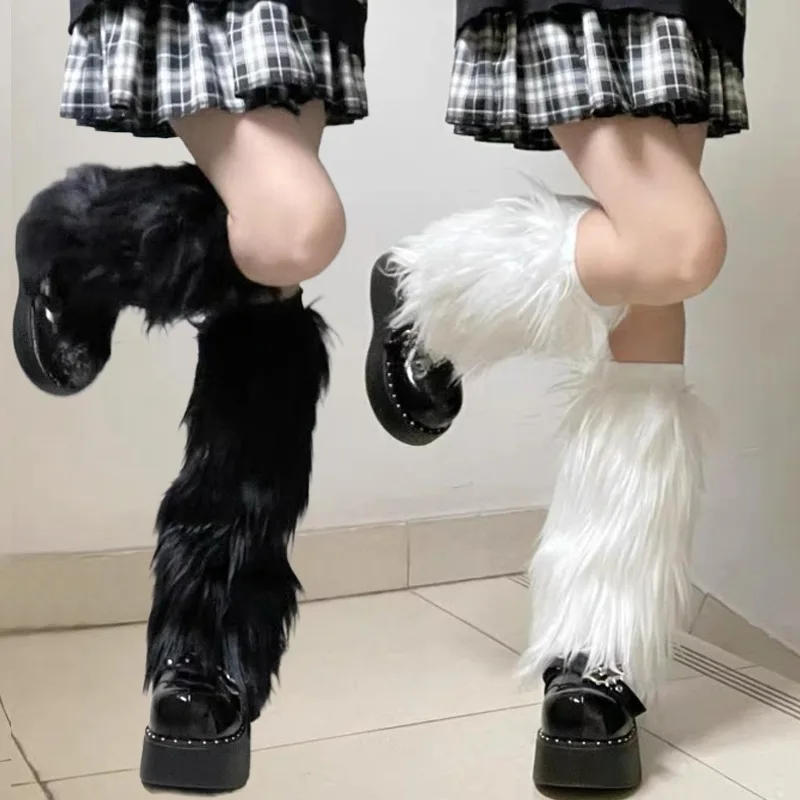 Description Picture 5 of item1/2Pairs Artificial Fur Plush Leg Warmers Women Autumn Winter Thermal Long Socks Girls Fashion Japanese Knee-length Stockings