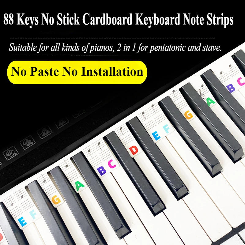 Description Picture 2 of item88 Keys White Cardboard Piano Keyboard Stickers Removable Keyboard Note Labels Beginner Piano Note Study Guide Piano Accessories