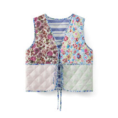 Women’s Floral Print Waistcoats Classic Patchwork Sleeveless Tie-up Front Quilted Vests Fall Outwear Vintage Elegant Casual Tops