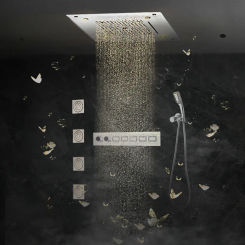 Thermostatic Concealed Shower System Bathroom For LED Ceiling Rain Shower Head Waterfall 6-way water outlet Faucet Massage Jets