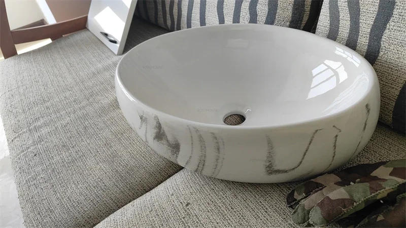 Description Picture 4 of itemSimple Ceramic Bathroom Sinks Light Luxury Marbling Washbasin Oval Above Counter Basin Creative Balcony Home Vanity Single Basin