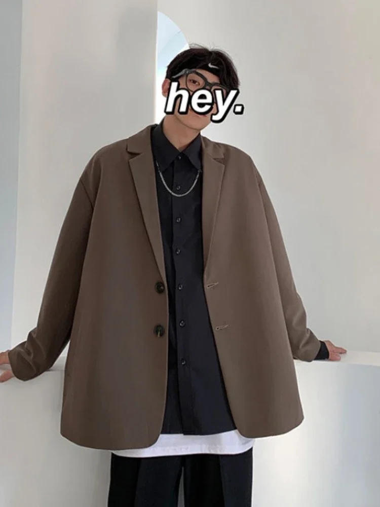 Description Picture 5 of item2023 New Versatile Blzer Suit Spring Autumn New Brown Jacket Trend Oversize Japanese Casual Coat Men Kpop Streetwear Daily
