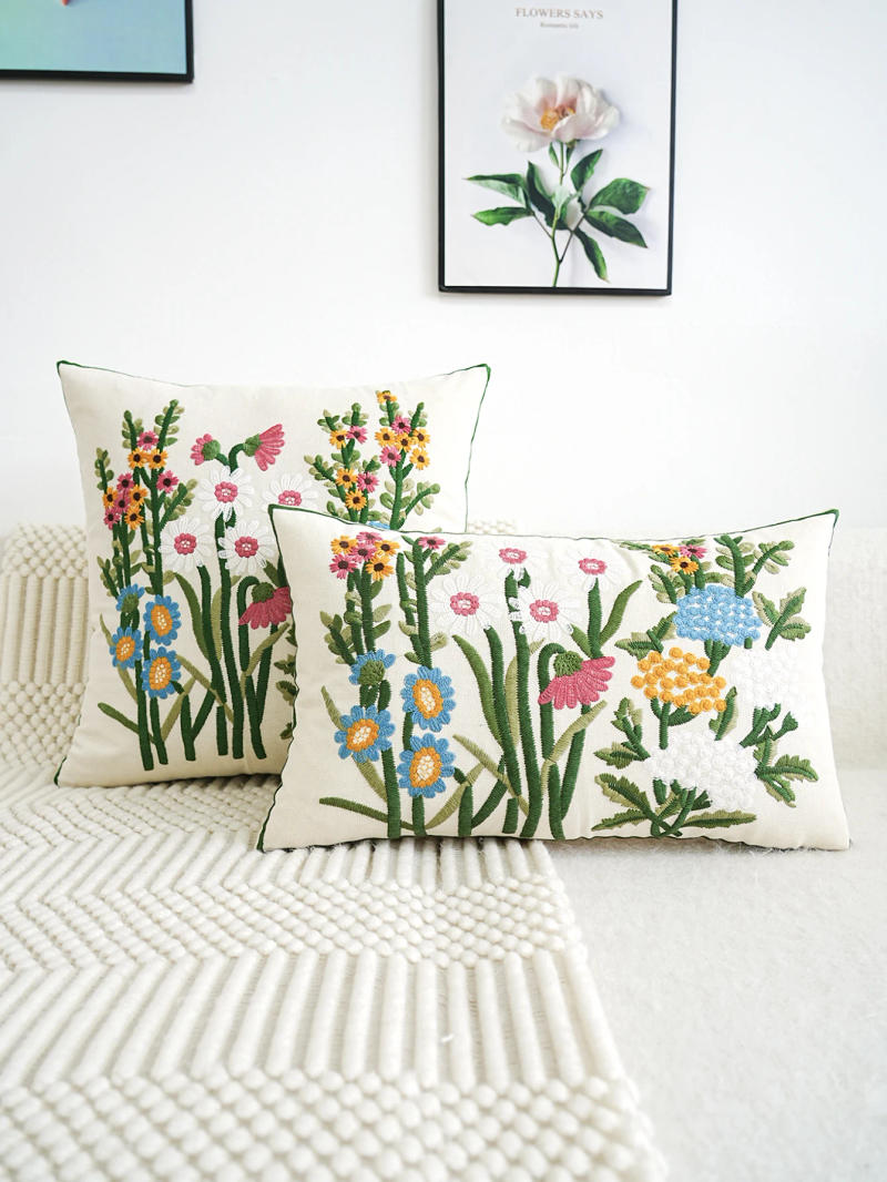 Description Picture 3 of item1pc Exquisite Garden Floral Embroidered Cushion Cover Without Core For Various Room