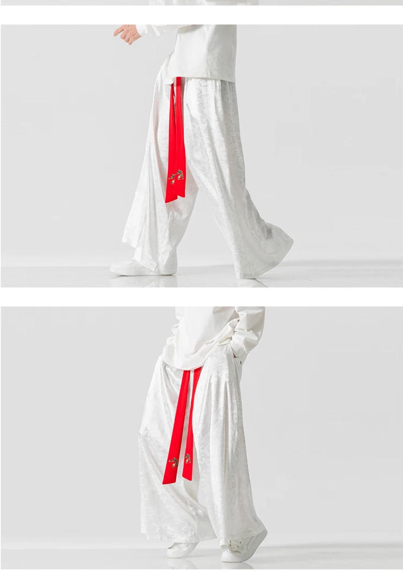 Description Picture 5 of item2023 Chinese Style Loose Wide Leg Pants Autumn Casual Black Skirt Pants Fashion Baggy Flared Pants Men Print Japanese Harajuku