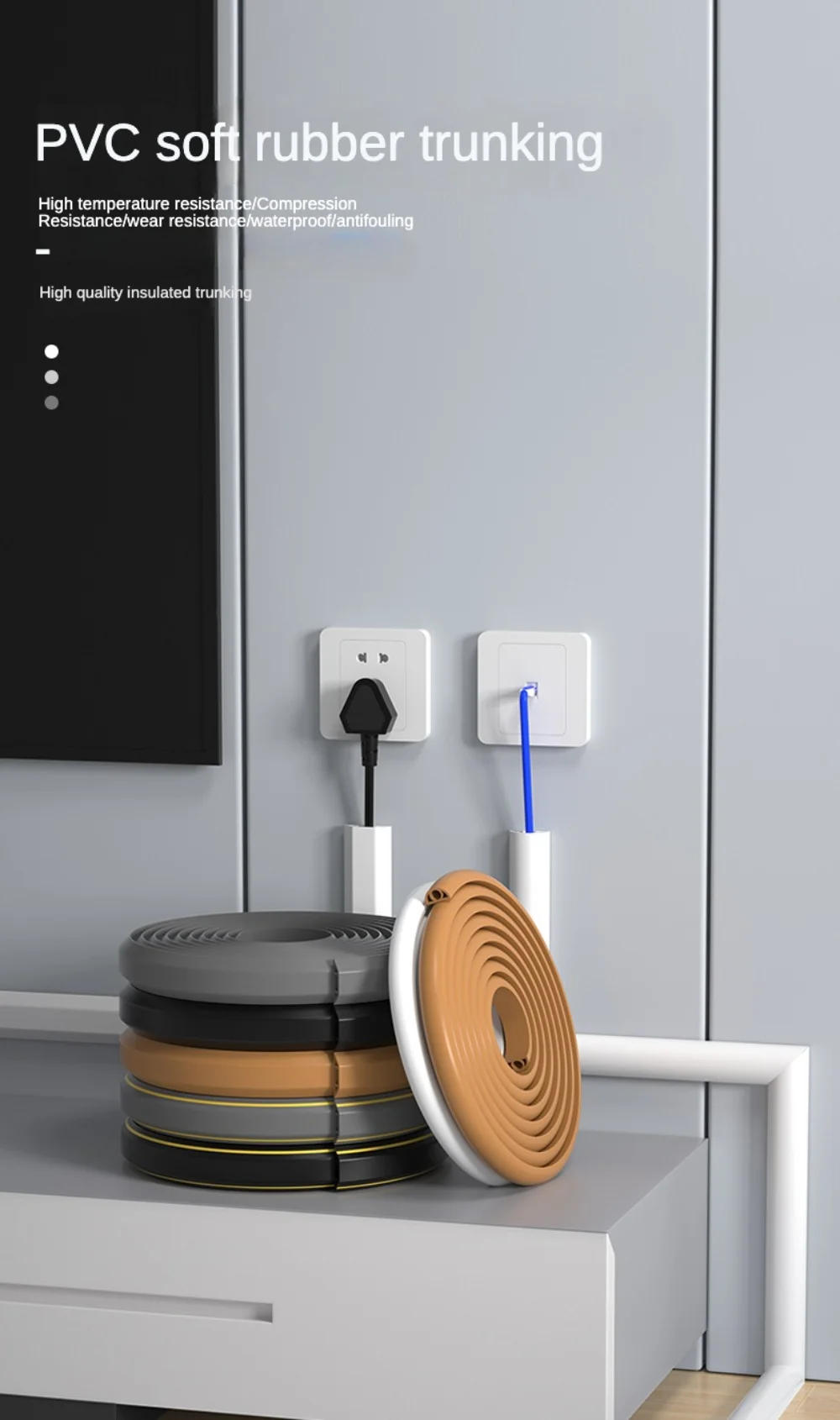 Description Picture 2 of itemFloor Cable Cover PVC Cord Protector Self-Adhesive Power Cable Protector Extension Electric Wire Duct Slot Cable Manage
