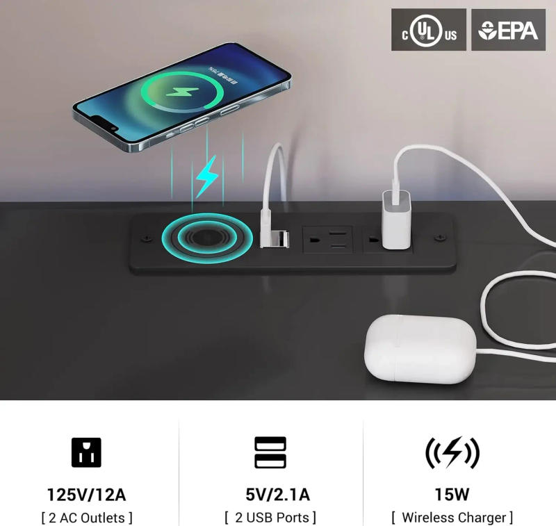 Description Picture 6 of itemLED Nightstand Black Nightstand with Wireless Charging Station 2 Drawers, Modern Bedroom End Side Table with LED Lights