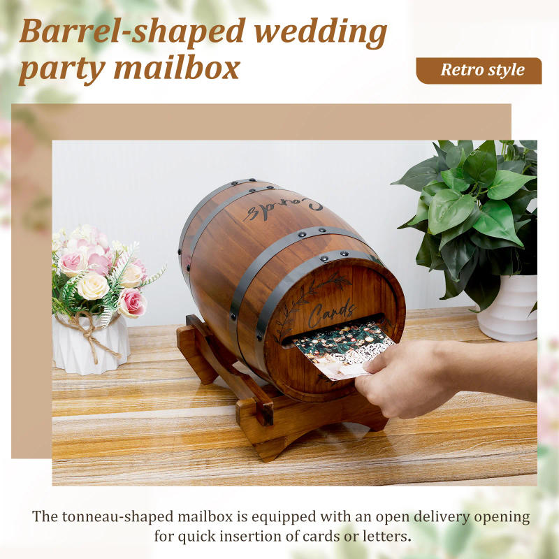 Description Picture 4 of itemWooden Wedding Card Box Whiskey Barrel Shape Card Box Holder Money Envelope Case for Wedding Graduation Bridal Shower Birthday