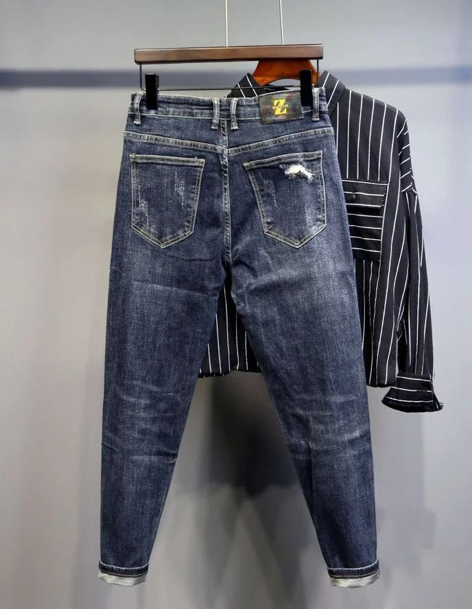 Description Picture 3 of itemRipped Torn with Print Jeans for Men Broken Graphic Holes Trousers Casual Soft Kpop Stylish Regular Goth Baggy Mens Cowboy Pants