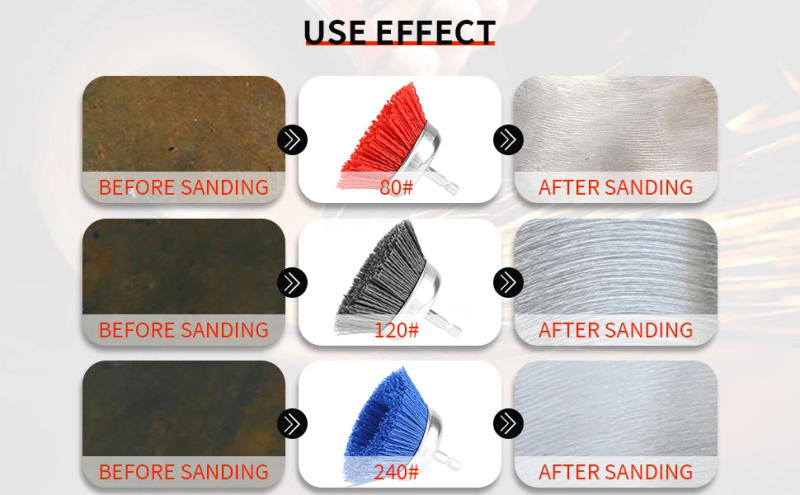 Description Picture 4 of itemSIFANG 75mm Nylon Cup Brush Wood Polishing Wire Wheel Brush With Hexagonal Shank Abrasive Rust Removal Drill Rotary Tool Brush