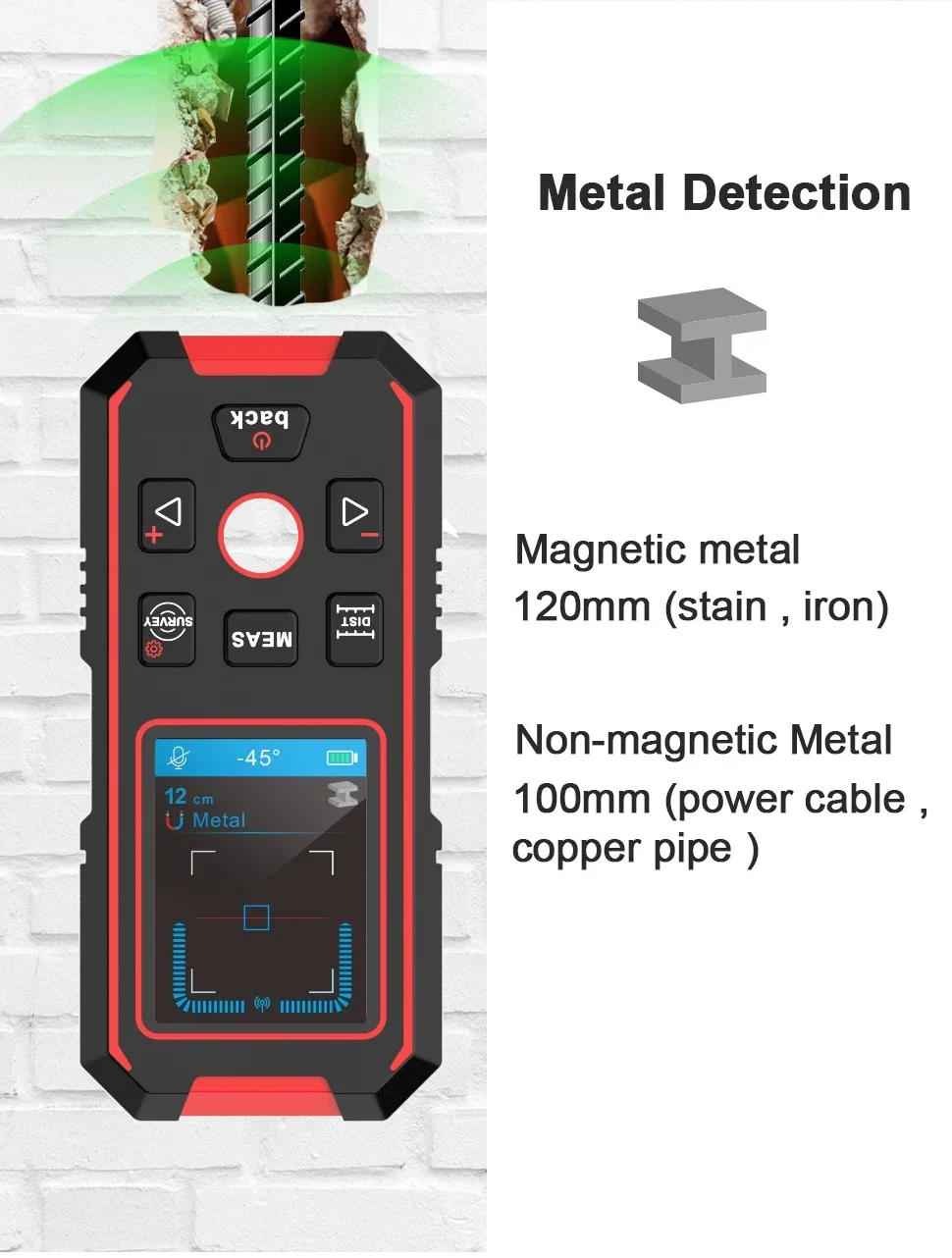 Description Picture 5 of itemNF-518S Industrial Metal Detectors Metal Detector AC Cable Metal Pipes Rebar Multifunctional Wall Detector With Positioning Hole