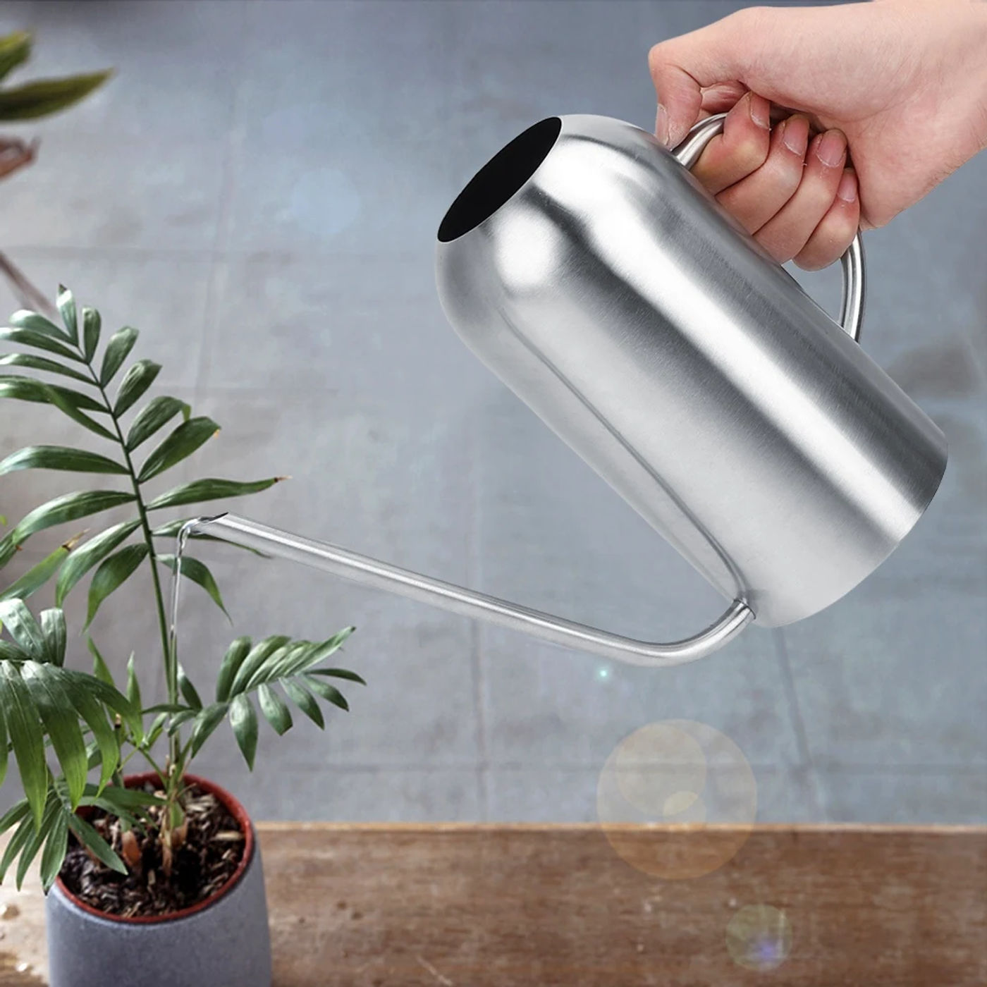 Description Picture 2 of item1.5L Stainless Steel Long Spout Watering Can Pot Large Scale Watering Kettle Garden Flower Plant Watering Tool