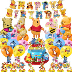 Winnie the Pooh Balloons Cartoon Bear Ballons Supplies Happy Birthday Banner Disposable Tableware Cake Topper Party Decorations