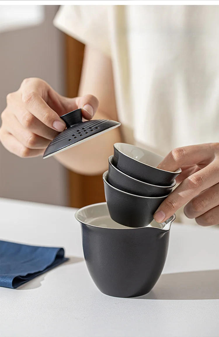 Description Picture 6 of item1 Set Portable Teacup Set Travel Kit Ceramic Kung Fu Teaware Ceramic Outdoor Camping Adults Chinese One Tea Pot Three Cups Gift