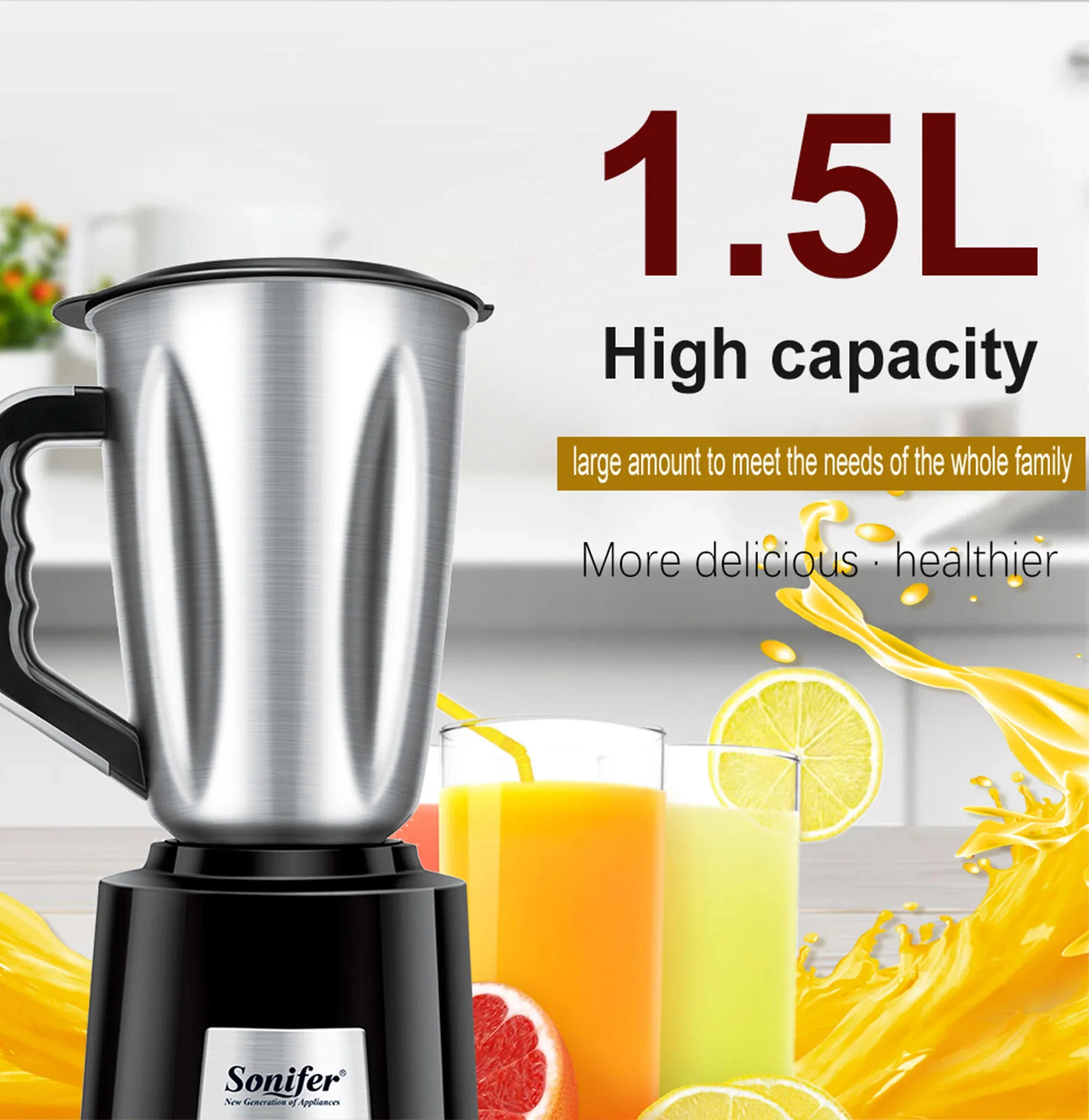 Description Picture 5 of item2 in 1 Blender Grinder Personal Mixer for Shakes and Ice Smoothies Juicer Fruit Food Processor Ice Stainless Steel Sonifer