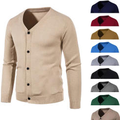 Spring Autumn New Men Knitted Cardigan Thin V-neck Basic Elastic Slim Fit Thin Sweater Solid Color Casual Versatile Male Coat