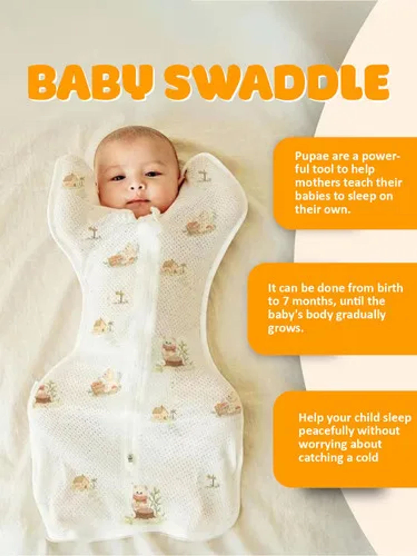 Description Picture 3 of item1pc Surrender-Style Baby Sleeping Bag- Dual Zipper Design, Soft and Breathable, Newborn Wearable Blanket with Bonus Hat