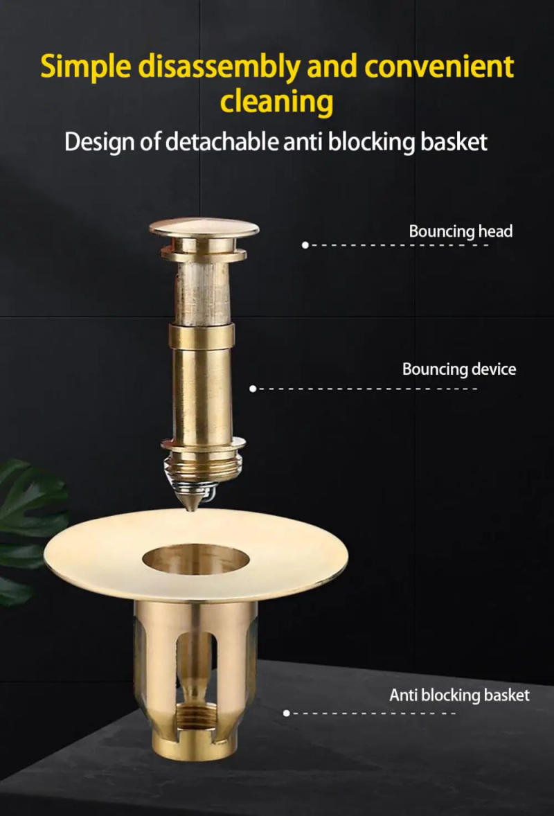 Description Picture 4 of itemUniversal Sink Drain Stopper Stainless Steel Pop-Up Bounce Core Basin Drain Filter Hair Catcher Strainer Stopper Bathroom Tool