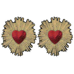 2 Pcs Wedding Decorations Sequin Embroidered Patch Embroidery Peach Heart Patches Large Cloth Stickers Craft Garment Bride