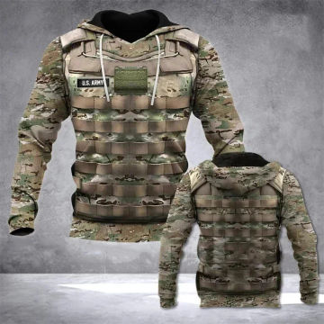 Fashion 3d Print Army Camouflage Hoodie Men Long Sleeve Pullovers Autumn Soldier Uniform Oversized Hooded Sweatshirt Sportswear