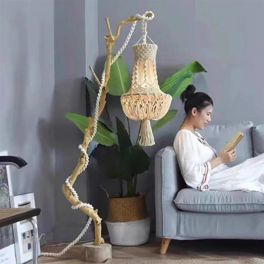 Description Picture 6 of itemBoho Hanging lampshade Fixture Cover Woven Macrame Lamp Shade Plug in Pendant Light Fixtures For kitchen living room decor