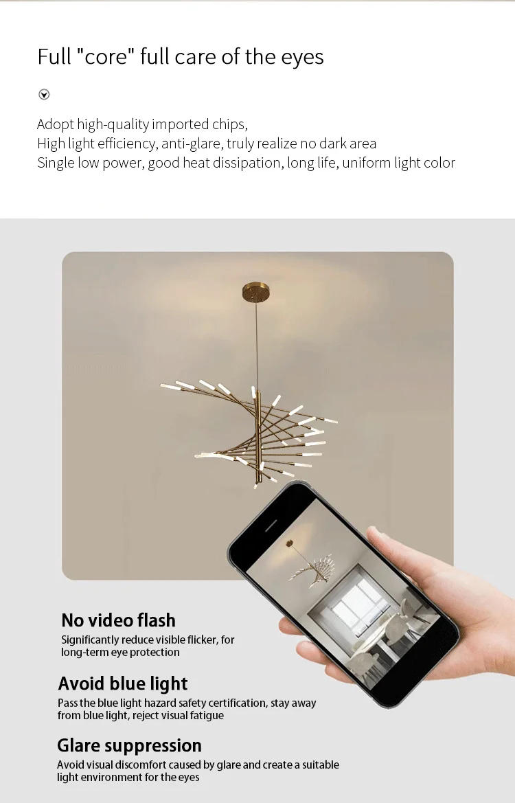 Description Picture 3 of itemModern Branch Shaped Chandelier Ceiling Decoration Living Room Bedroom Dining Room Black and Gold Duplex Building Pendant Lights