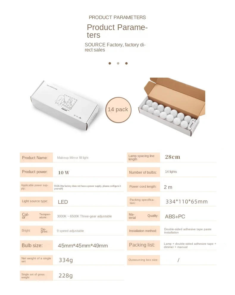 Description Picture 4 of item6/8/10 Bulbs Makeup Mirror Light Led Touch Dimming Vanity Dressing Table Lamp Bulb USB Make Up Mirror Wall Lamp