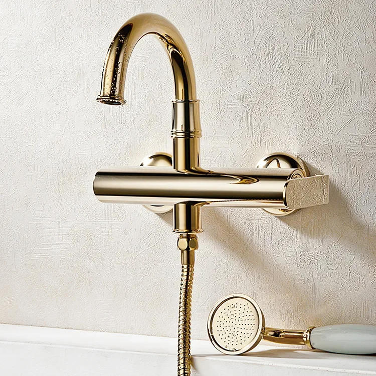 Description Picture 5 of itemGold Bathtub Shower Set Wall Mounted Chrome Gold Faucet Brass Classical Hot and Cold Bathroom Set