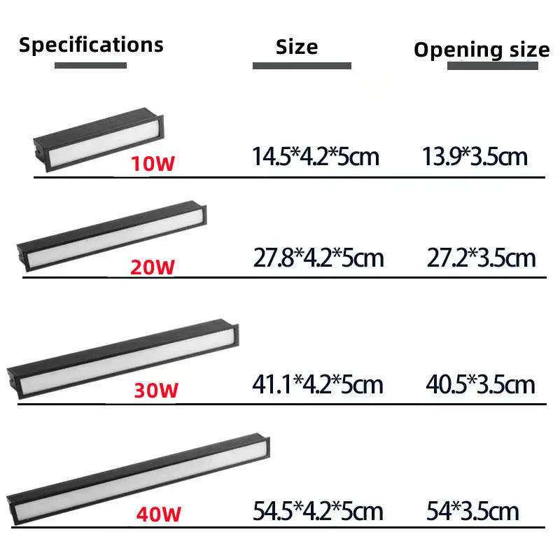 Description Picture 4 of itemnew LED line Downlight Recessed Rectangle Grille Ceiling Lamp 10W 20W 30W AC85~265V LED Spot Light For Home Shop Decor Living