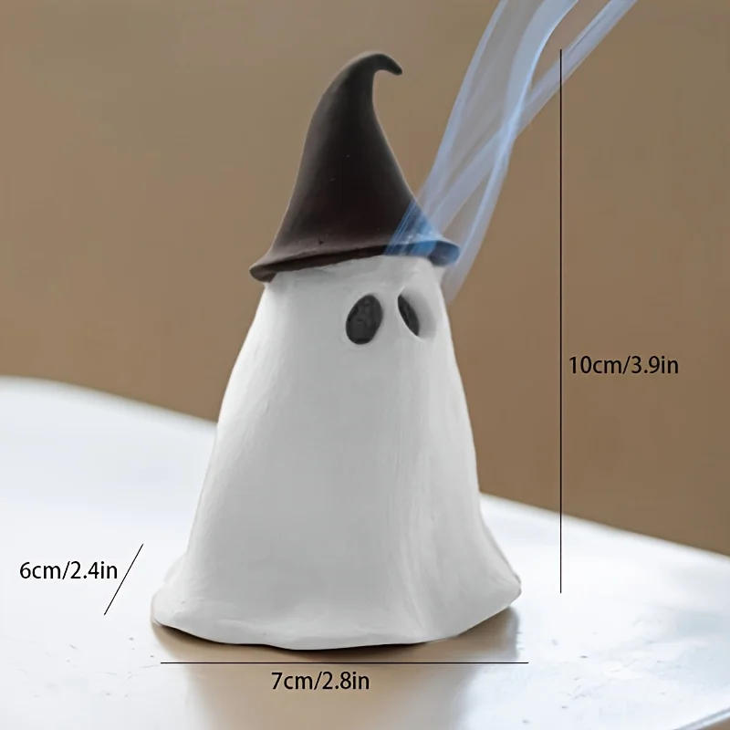 Description Picture 3 of itemAdorable Halloween Incense Burners: Ghost with Pumpkin Hat & Ghost with Witch Hat Perfect Spooky Decor for a Fun Atmosphere