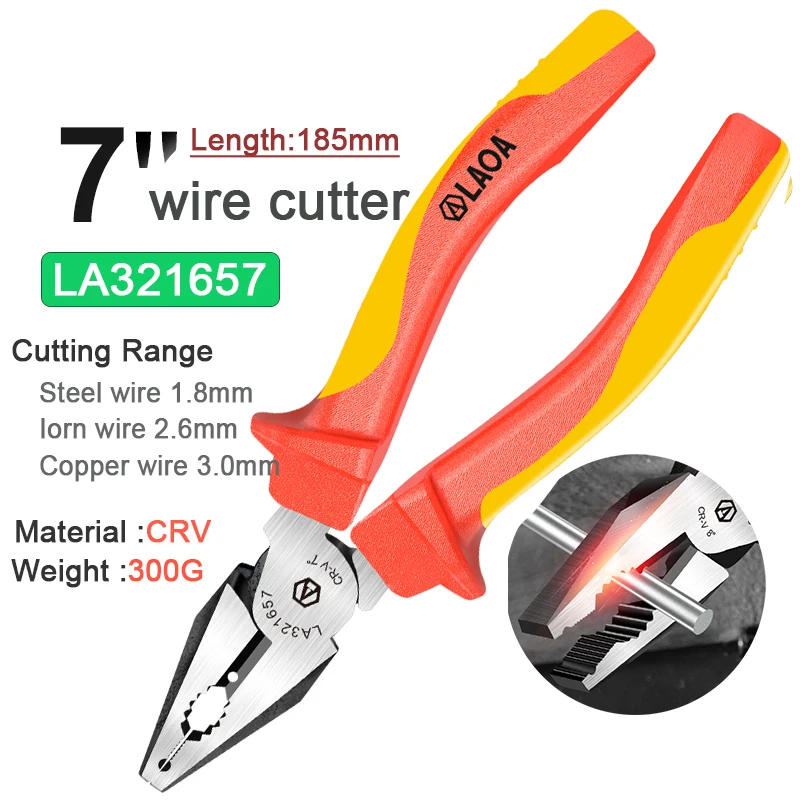 Description Picture 2 of itemLAOA VDE Wire Cutters 6'' 7'' 8'' Insulated Combination Diagonal Needle Nose Pliers Electrician Tool High Voltage Resistance