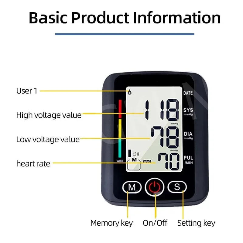 Description Picture 5 of itemBig Screen Broadcast English Voice Tonometer New LED Black Blood Pressure Monitor BP Monitors Arm Tensiometers Heart Rate Meter
