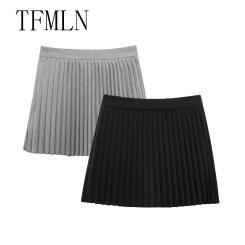 TFMLN Women Elegant Wide Pleated Shorts Skirts Spring Summer Casual High Waist Girls Mini Skirt High Street Wear