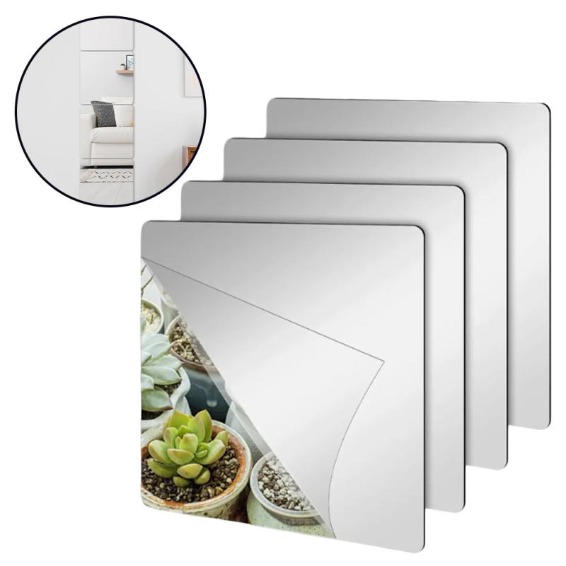 Description Picture 3 of item4PCS Acrylic Mirror Flexible Plastic Mirror Sheets Adhesive Square Wall Mirror Tile Stickers DIY Craft Home Wall Decoration