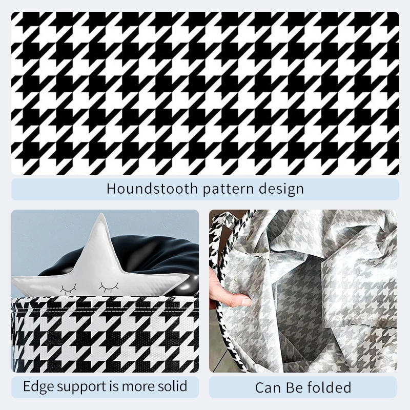 Description Picture 5 of itemHome Dirty Clothes Basket Toy Storage Bucket Plaid Fabric Cotton Linen Dirty Clothes Basket Large Foldable Waterproof Storage