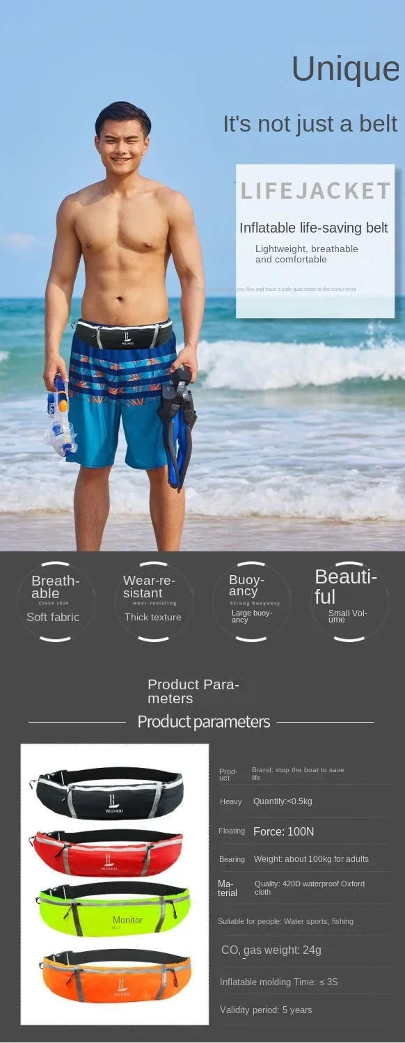 Description Picture 2 of itemAdult Portable Professional Automatic Inflatable Fishing Life Jacket, High Buoyancy Life Belt Swimming Life Ring