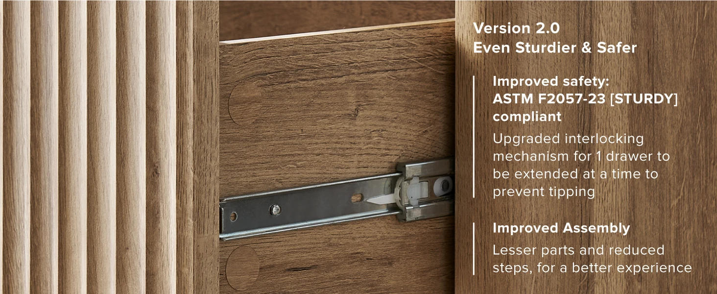 Description Picture 3 of itemBrooklyn 3 Drawer Dresser for Bedroom, Mid Century Modern Chest of Drawers, Wood Tall Nightstand, Waveform Fluted Side Table