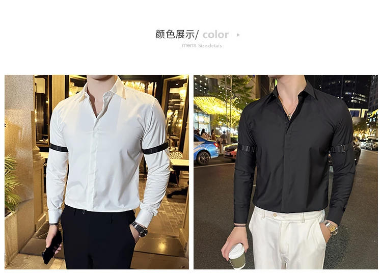 Description Picture 4 of item2023 Autumn High-quality Shirts Men Long Sleeve Solid Color Casual Slim Shirts Business Dress Shirts Social Party Tuxedo Blouse