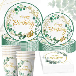 Eucalyptus Theme Birthday Party Decorations Disposable Tableware Set Paper Plates Napkins Cups
