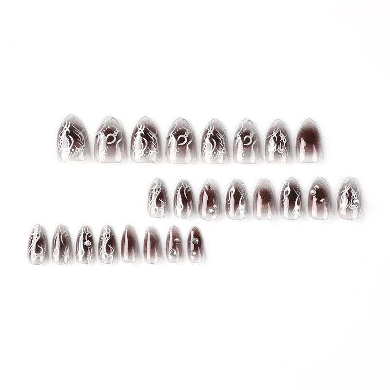 Description Picture 5 of item24pcs Stiletto False Nails Fashion Star Moon Flame Pattern Press on Nail Patch Full Finished Wearable Artificial Fake Nail Tips