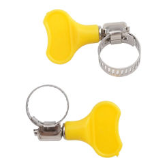 10pcs 10-38mm Adjustable Yellow Plastic Handle Hand Hose Clamps Worm Driving 201 Stainless Steel Pipe Clips For Tube