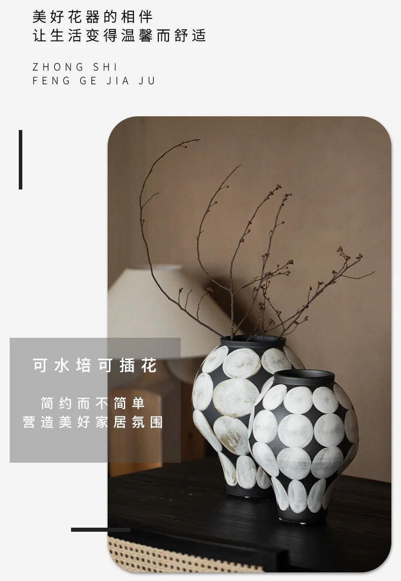 Description Picture 3 of itemChinese Ceramic Vase HandPainted Patterned Pottery Jar Living Room Dried Flower Vase Home Decor Traditional Accent