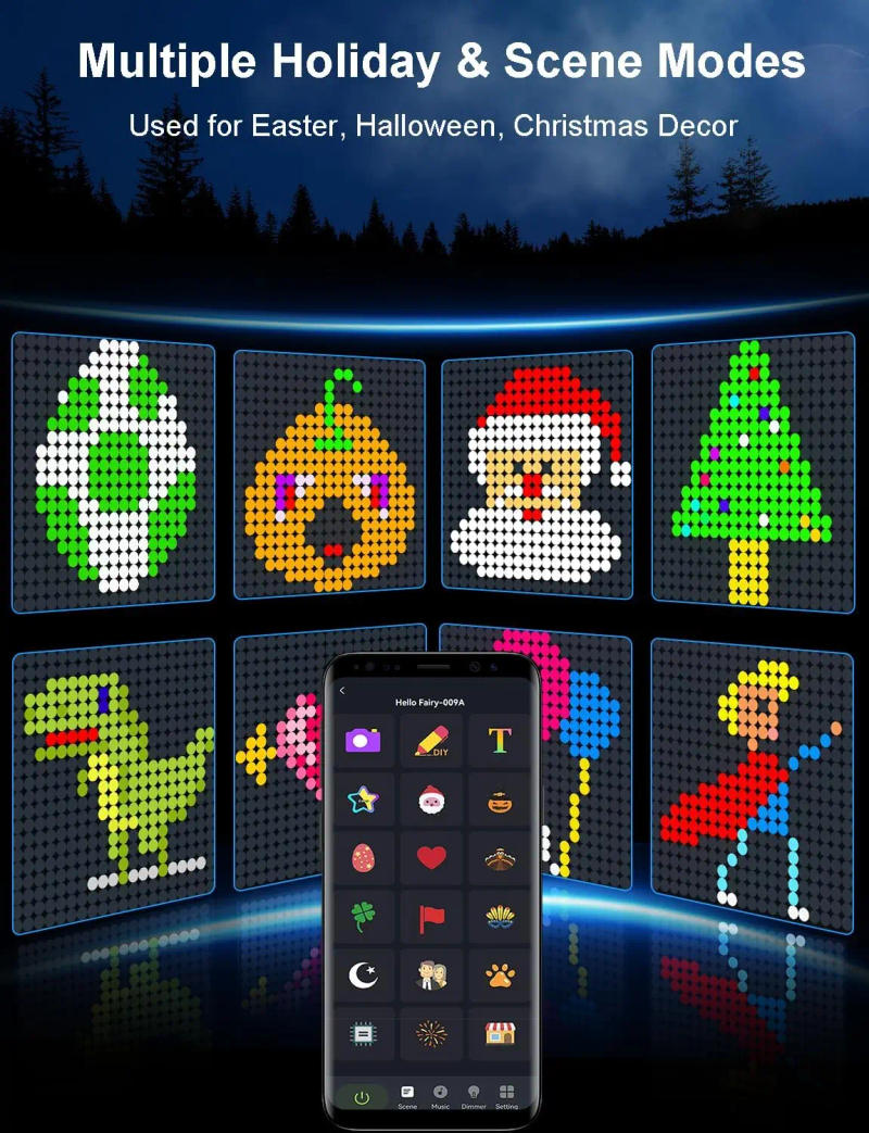 Description Picture 6 of itemSmart Curtain Lights Dimmable APP Controle Remoto RGB LED Light String Patio Holiday Party Decoration DIY Picture Display 400led