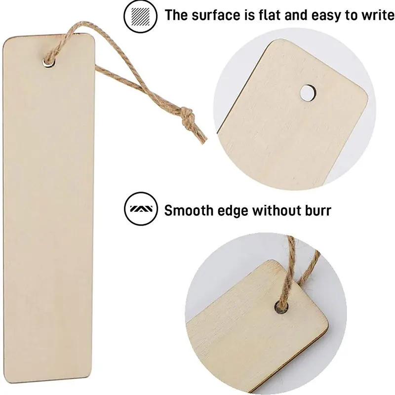 Description Picture 5 of item5/10/20Pcs Rectangle Wooden Tags Unfinished Nature Wood Slices DIY Crafts Wood Bookmark Garment Clothing Tag Hanging Label Decor
