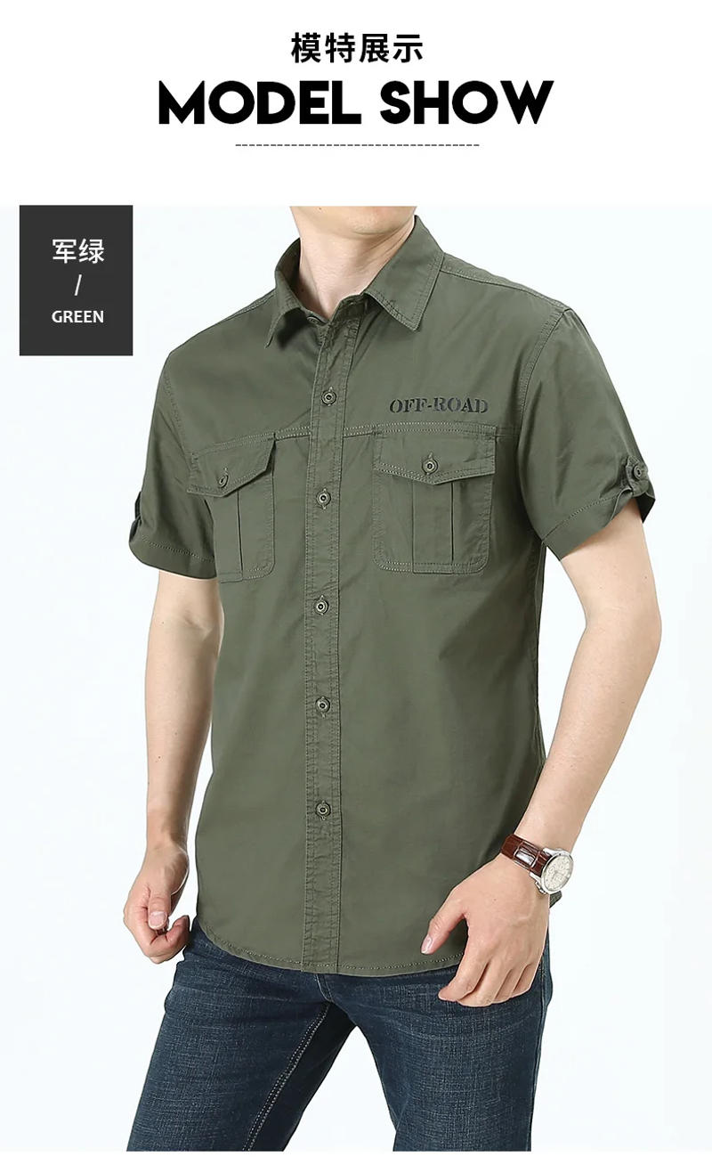 Description Picture 5 of itemNavy Khaki Green Cargo Man Shirt Summer Outdoor Cargo Short Sleeve Shirt Casual Camping Safari Male Pocket Work Shirt