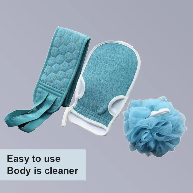Description Picture 5 of item3Pcs Body Cleaning Washcloth Soft Brush Home Hotel Bathroom Shower Ball Back Scrubber Set Exfoliating Skin Towel Bath Gloves