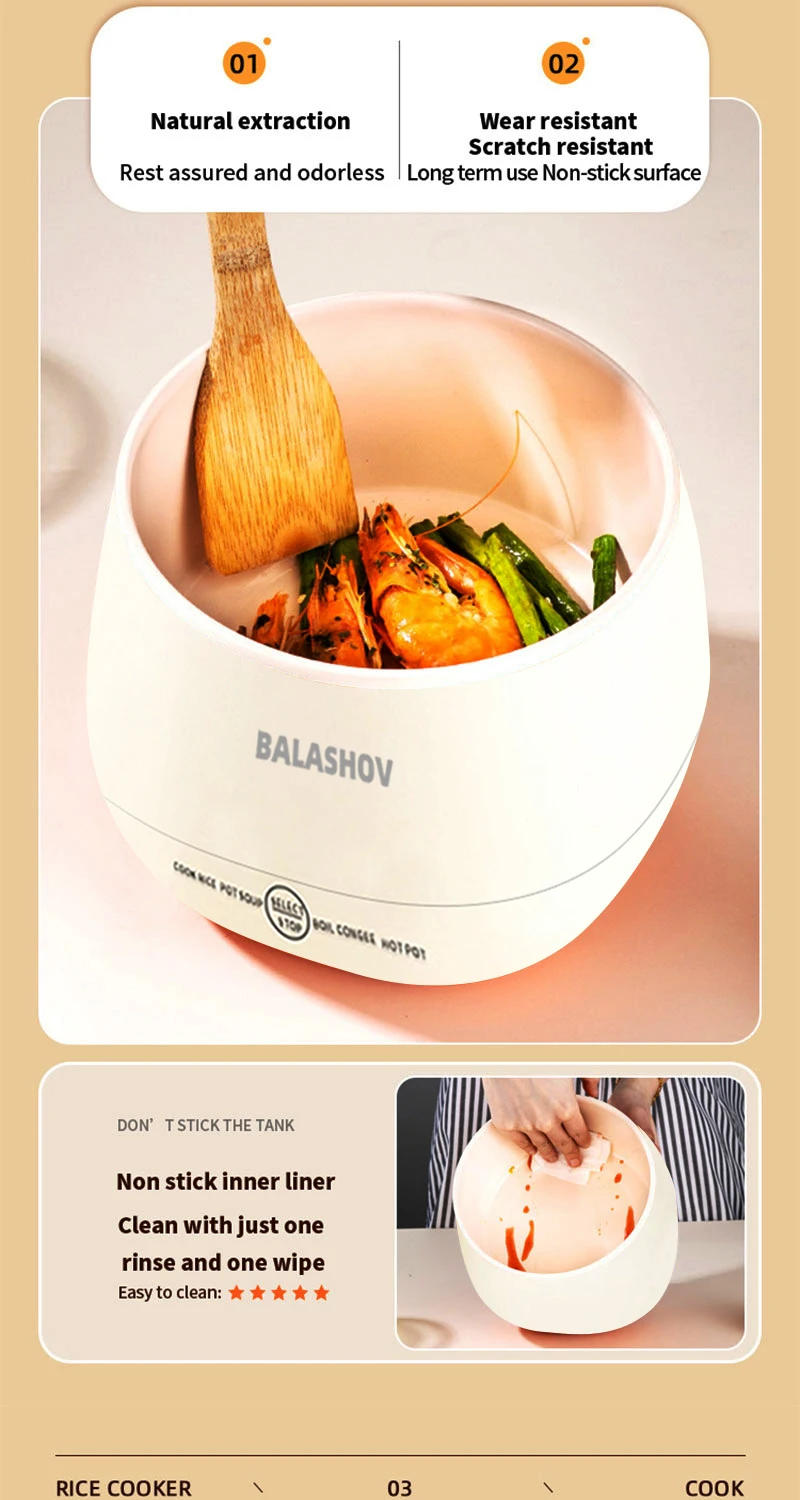 Description Picture 5 of item220V Electric Mini Rice Cooker Portable Multifunctional rice cooker 1-2 people Non Stick Pots for Cooking Kitchen Home Appliance