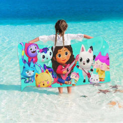 Gabby's Dollhouse Bath Towel 3D Printed Microfiber Soft Water Absorbing Breathable For Girl Kids Decorative Cartoon Beach Towel