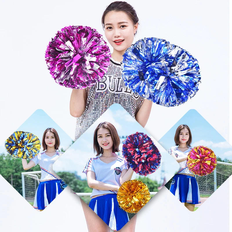 Description Picture 4 of item1Pc Plastic Double Hole Handle Cheerleader Pom Poms Metallic Streamer Club Sport Supplies Dance Party Club Decorator Tools