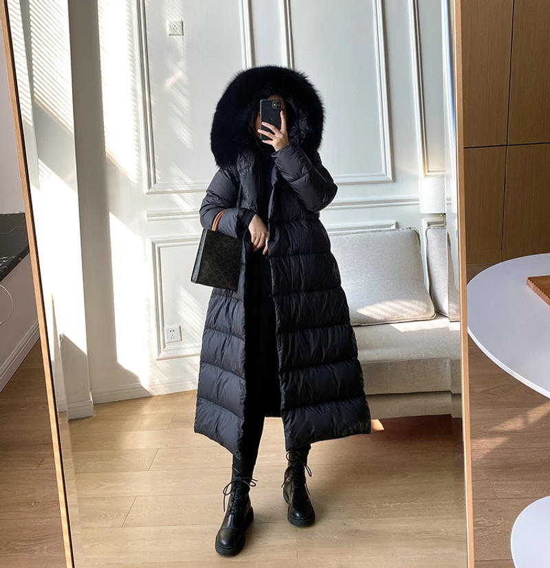 Description Picture 5 of itemReal Fur Jacket 2024 Winter Women White Duck Down Jackets Ultra Light Warm Long Parkas Fox Fur Collar Female Hooded Snow Coats