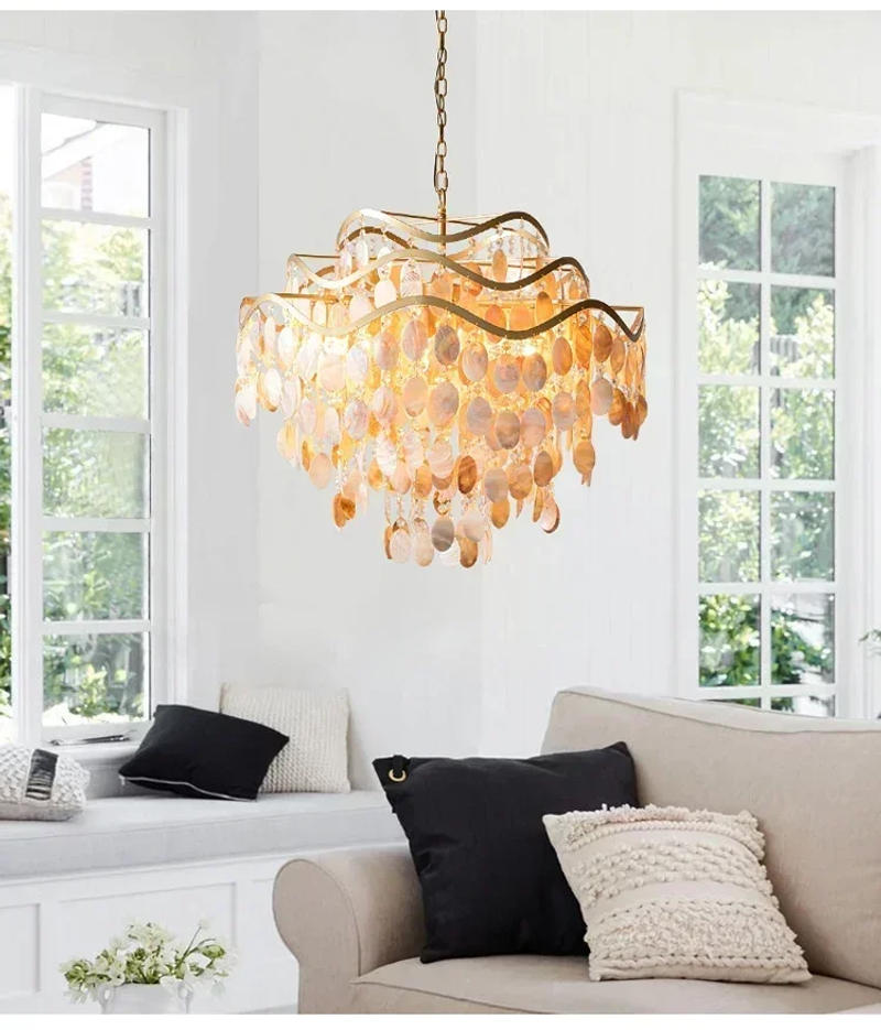 Description Picture 6 of itemLuxury Shell Hanging Lamp for Ceiling French Living Room Pendant Light Bedroom Crystal Chandelier Home Decorations Lustre LED